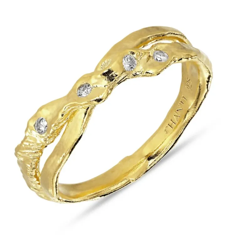 zirkoon ring in verguld sterlingzilver - Lumé Etched