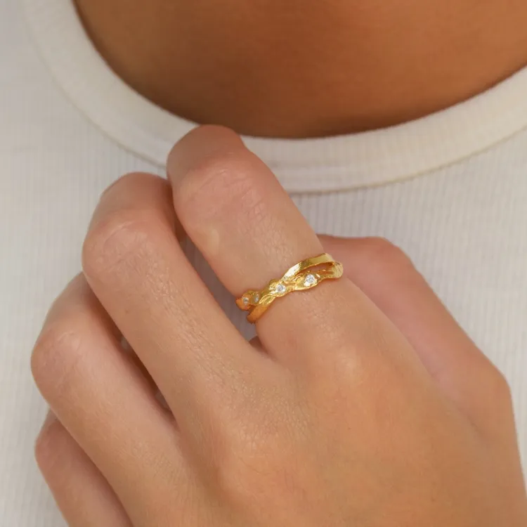 zirkoon ring in verguld sterlingzilver - Lumé Etched