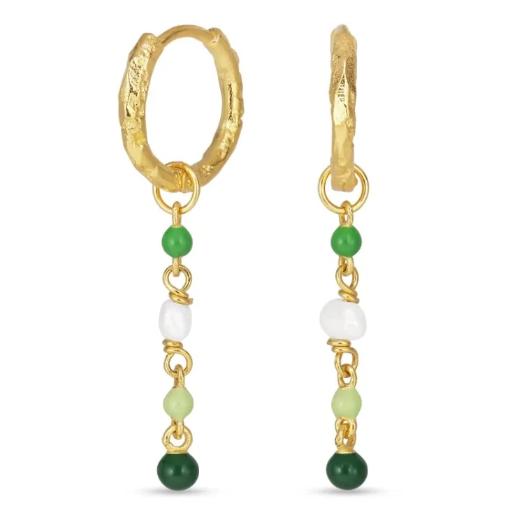 13,5 mm lange groene creool in verguld zilver