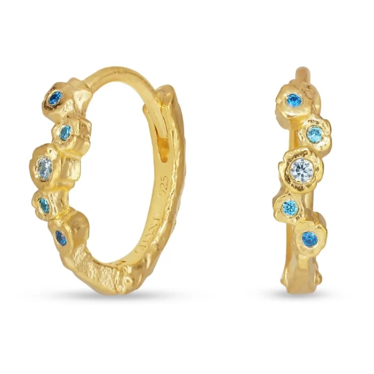 12 mm blauwe zirkoon creool in verguld zilver - Bubbly Twist