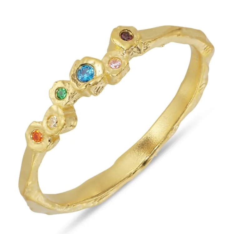 veelkleurig zirkoon ring in verguld sterlingzilver - Bubbly Twist