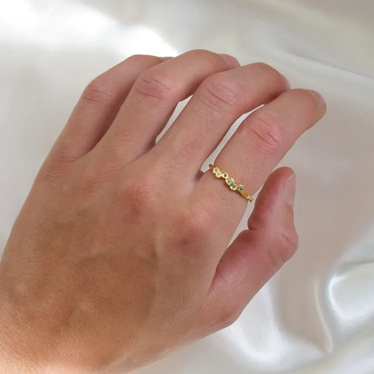 blauwe zirkoon ring in verguld sterlingzilver - Bubbly Twist
