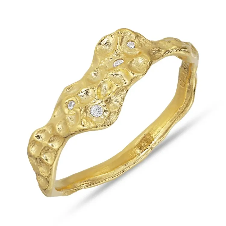 witte zirkoon ring in verguld sterlingzilver - Lumé Etched