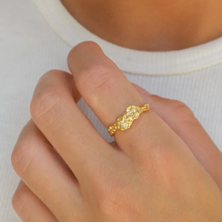 witte zirkoon ring in verguld sterlingzilver - Lumé Etched