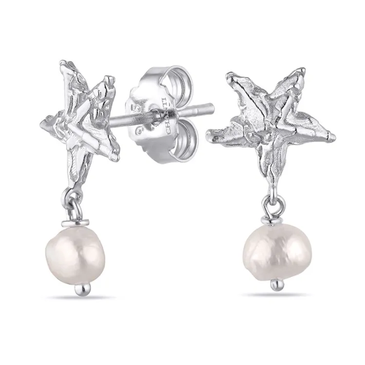 ster parel oorbellen in zilver - Lumé Etched