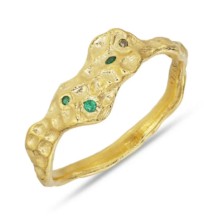 groen zirkoon ring in verguld sterlingzilver - Lumé Etched