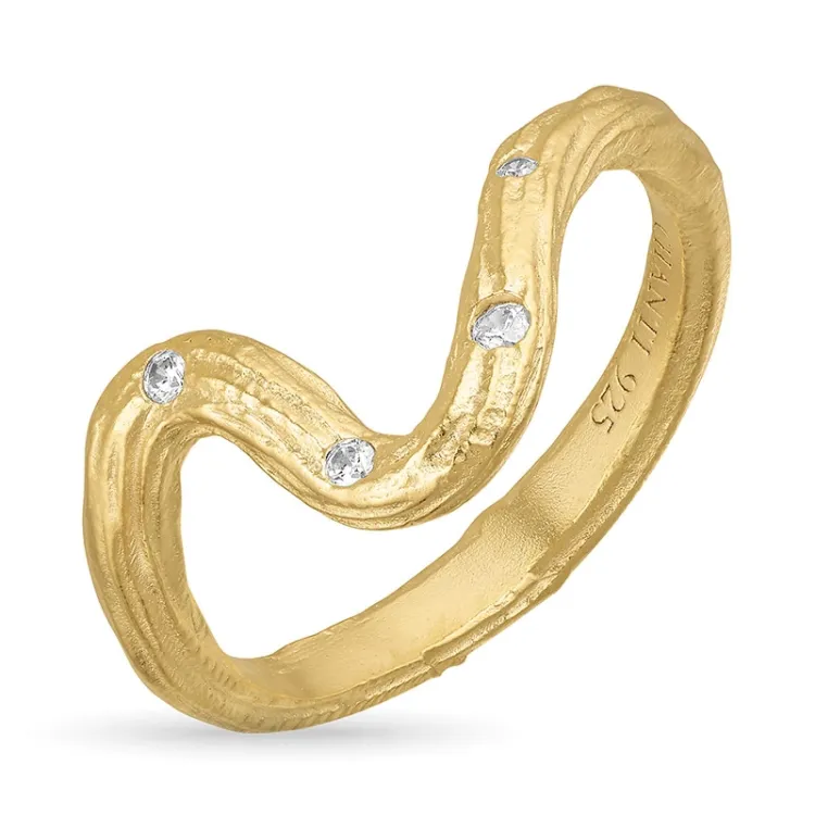 zirkoon ring in verguld sterlingzilver - Lumé Etched