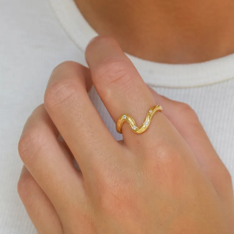 zirkoon ring in verguld sterlingzilver - Lumé Etched