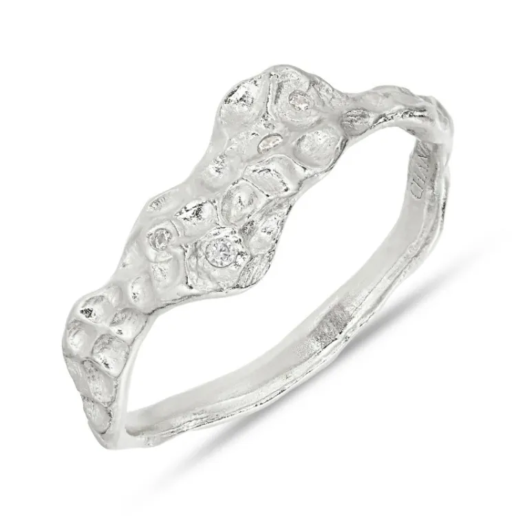 witte zirkoon ring in zilver - Lumé Etched