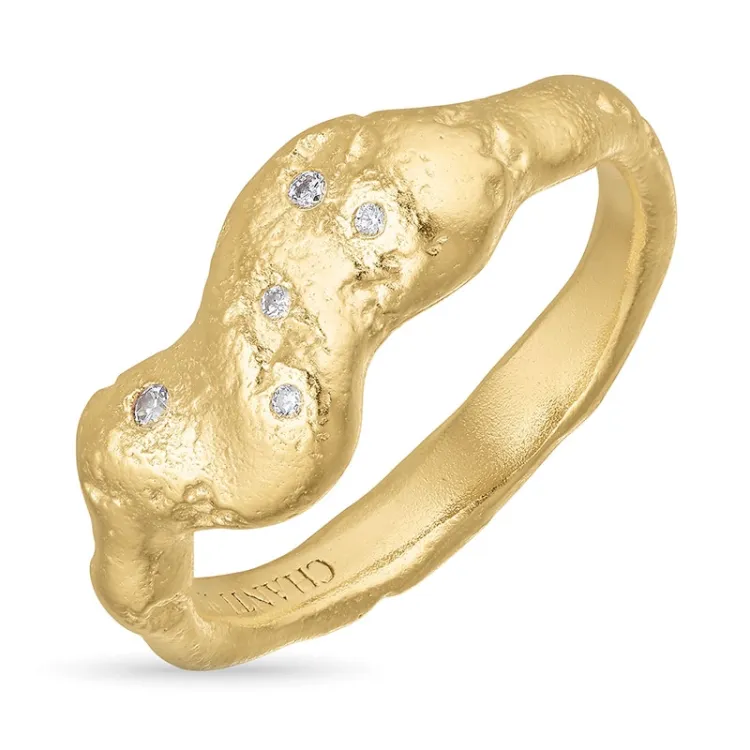 zirkoon ring in verguld sterlingzilver - Lumé Etched