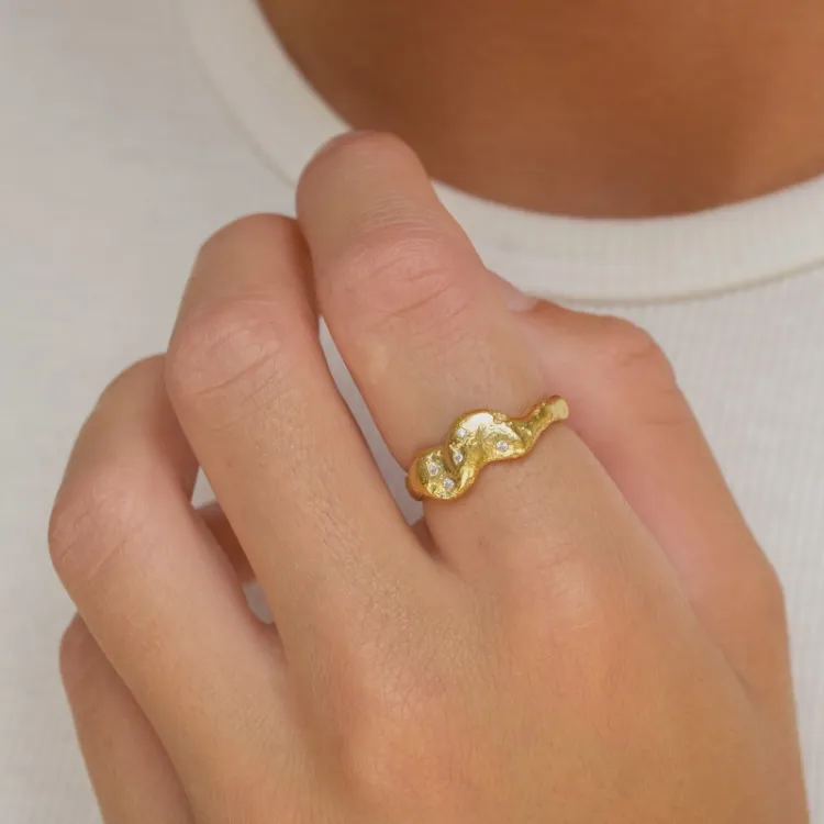 zirkoon ring in verguld sterlingzilver - Lumé Etched