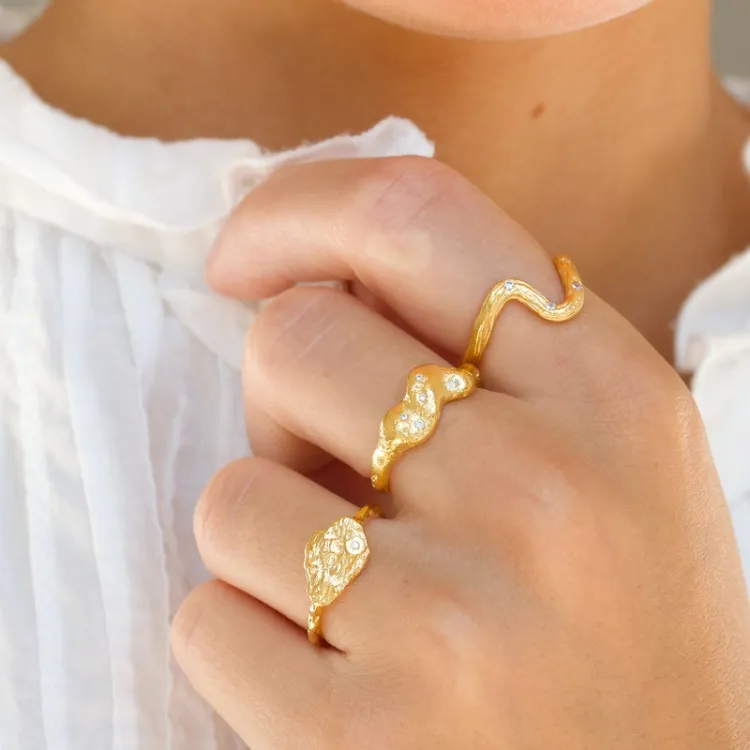 zirkoon ring in verguld sterlingzilver - Lumé Etched