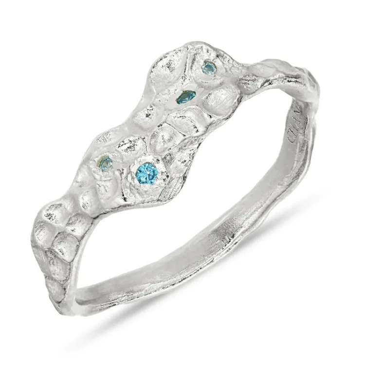 blauwe zirkoon ring in zilver - Lumé Etched