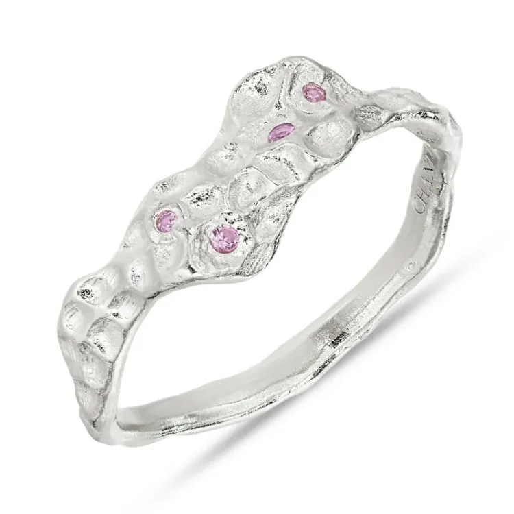 pink zirkoon ring in zilver - Lumé Etched