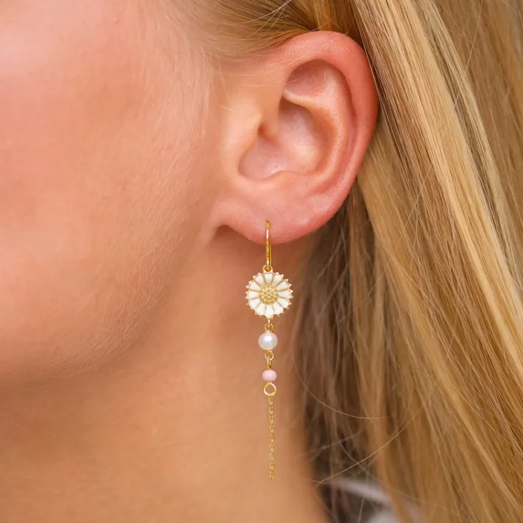 margriet pink ketting oorbellen in verguld zilver