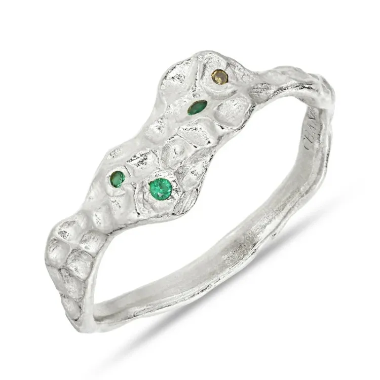 groen zirkoon ring in zilver - Lumé Etched