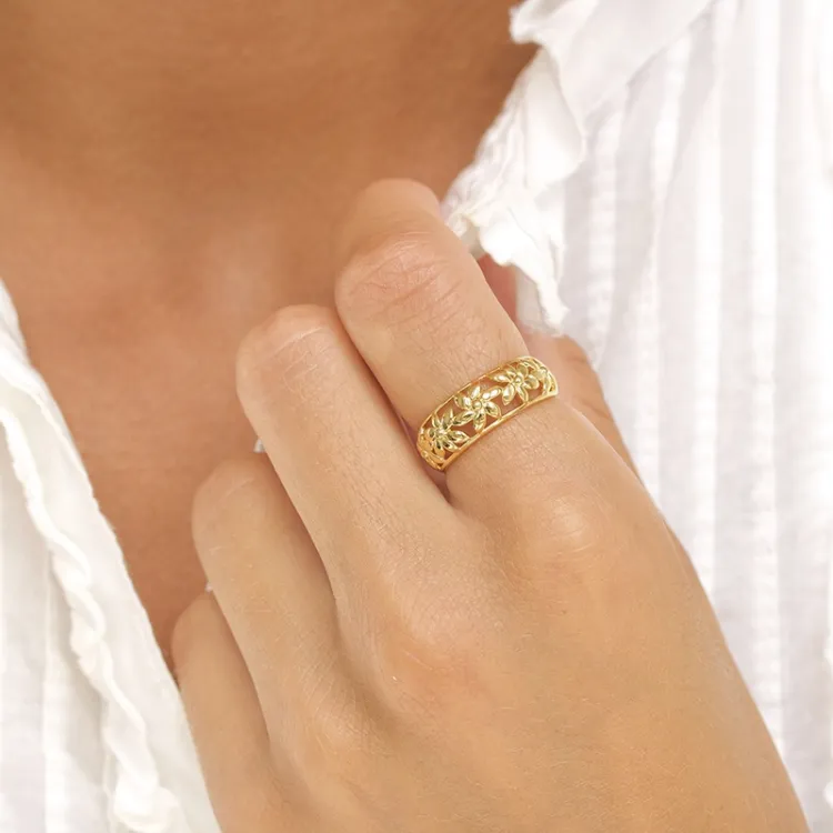 bloem ring in verguld sterlingzilver - Lumé Essence