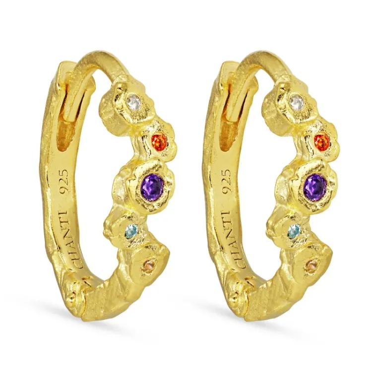 12 mm multikleurige zirkoon creool in verguld zilver - Bubbly Twist
