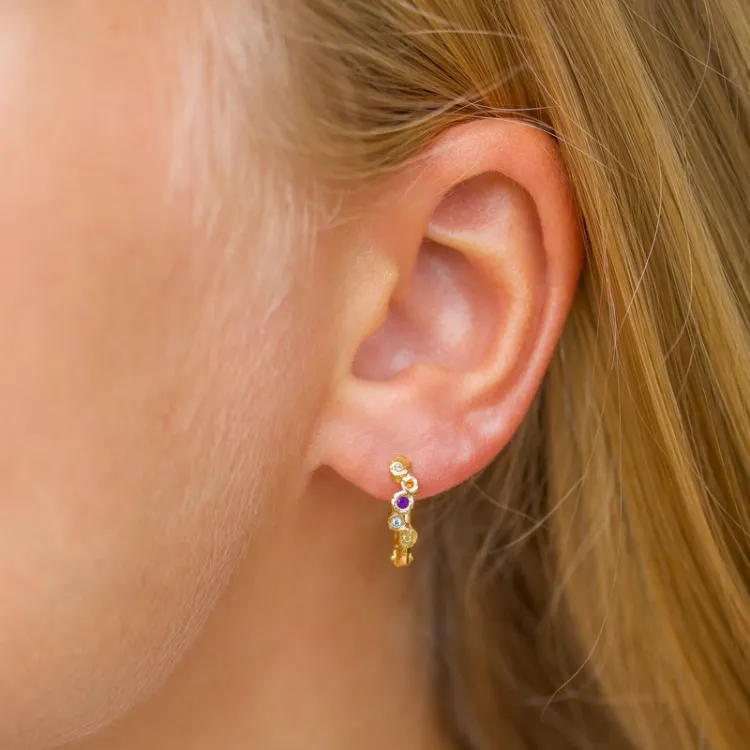 12 mm multikleurige zirkoon creool in verguld zilver - Bubbly Twist