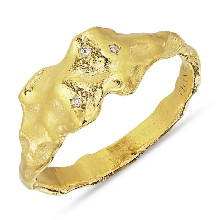 breed zirkoon ring in verguld sterlingzilver - Lumé Etched