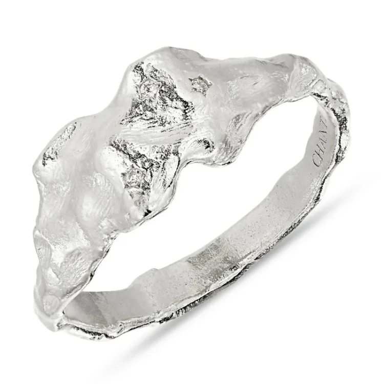 breed zirkoon ring in zilver - Lumé Etched