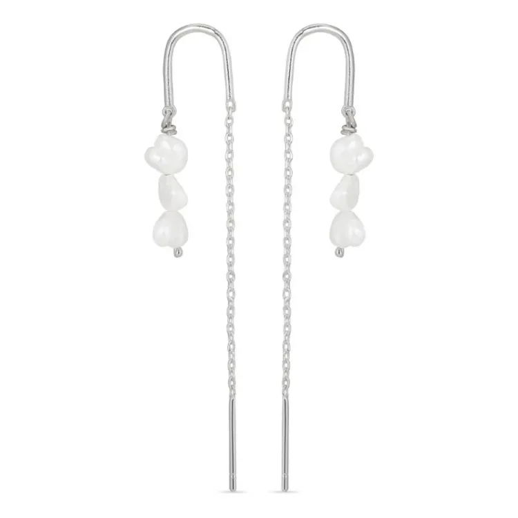 lange parel ketting oorbellen in zilver
