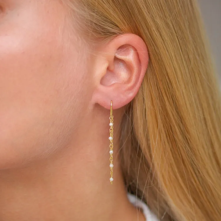 lange parel ketting oorbellen in verguld sterlingzilver