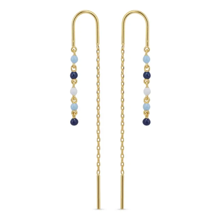 lange blauwe emaille ketting oorbellen in verguld sterlingzilver