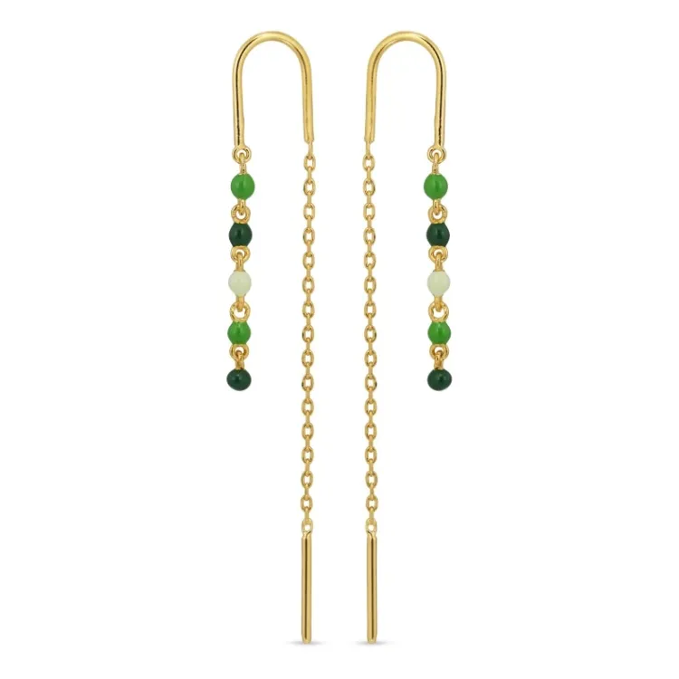lange groene emaille ketting oorbellen in verguld sterlingzilver