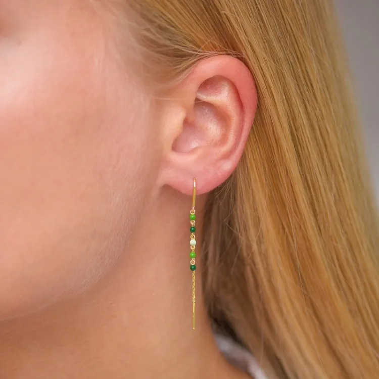 lange groene emaille ketting oorbellen in verguld sterlingzilver