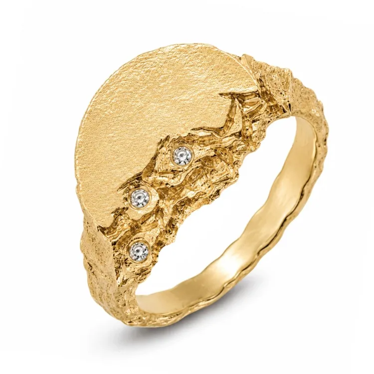 zirkoon ring in verguld messing - Lumé Etched
