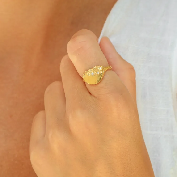 zirkoon ring in verguld messing - Lumé Etched