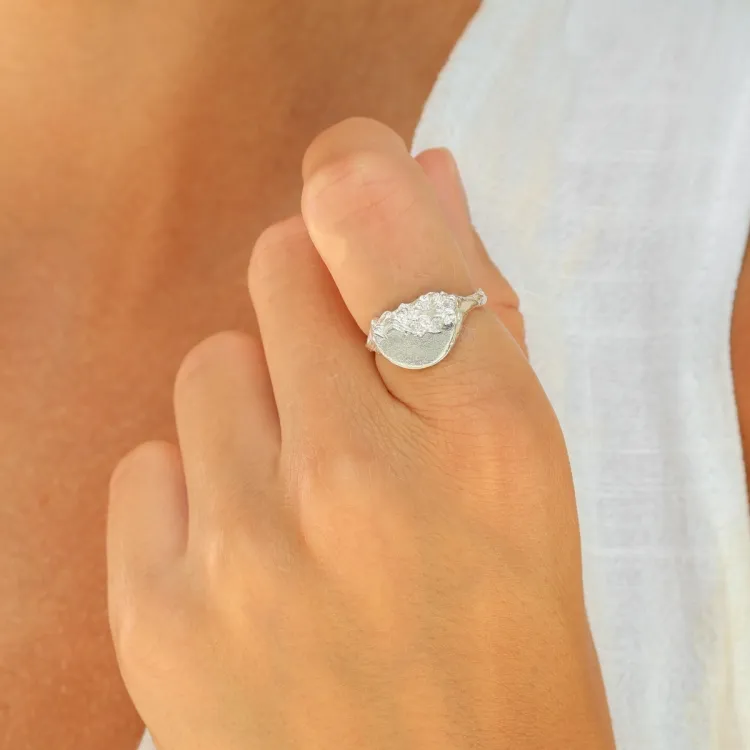 zirkoon ring in verzilverd messing - Lumé Etched
