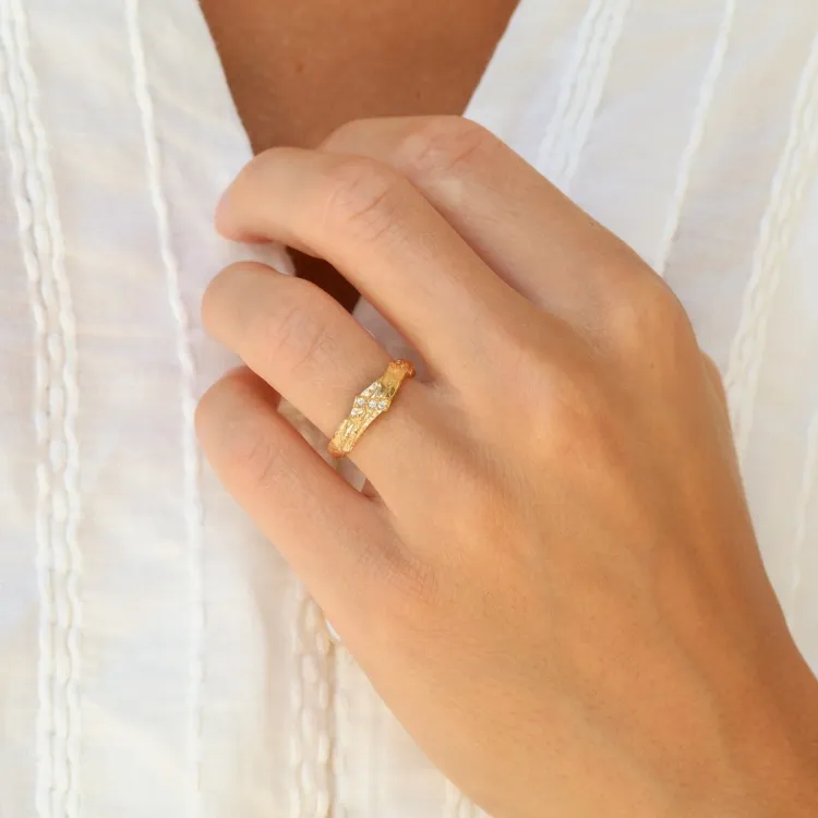 zirkoon ring in verguld messing - Lumé Etched