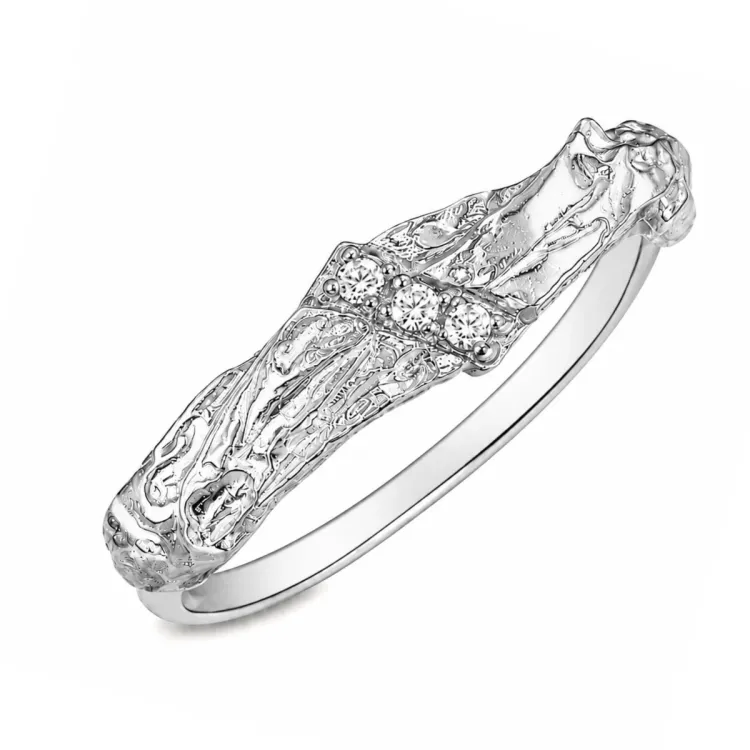 zirkoon ring in verzilverd messing - Lumé Etched