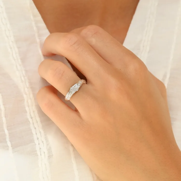 zirkoon ring in verzilverd messing - Lumé Etched