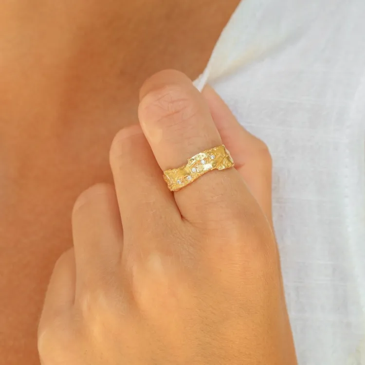 zirkoon ring in verguld messing - Lumé Etched