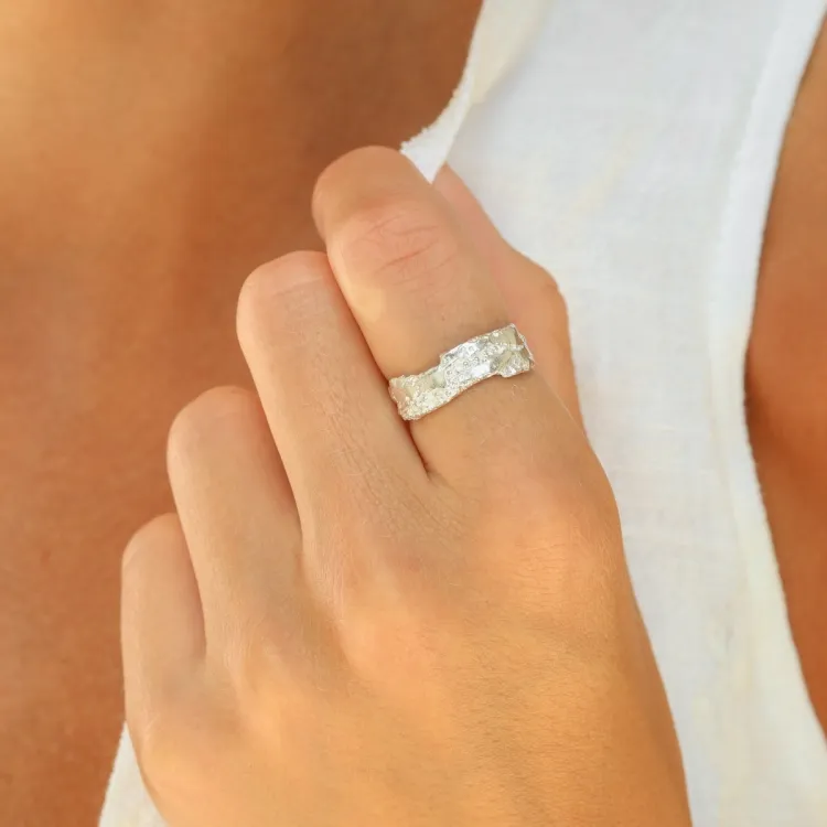 zirkoon ring in verzilverd messing - Lumé Etched