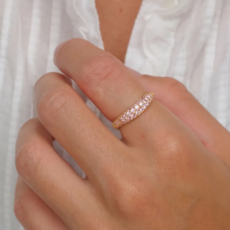 pink ring in verguld messing