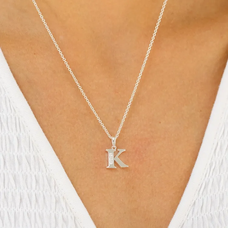 letter k zirkoon hanger in zilver - My Letter