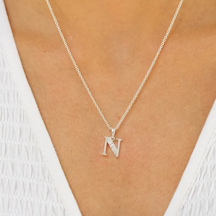 letter n zirkoon hanger in zilver - My Letter