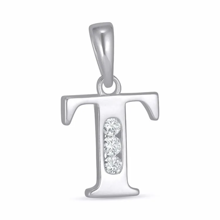 letter t zirkoon hanger in zilver - My Letter