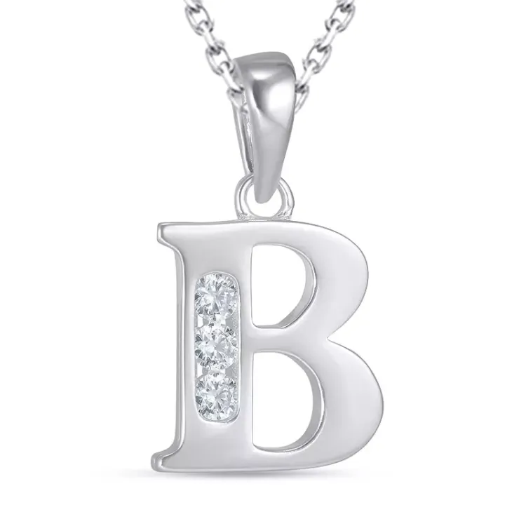 letter b zirkoon ketting in zilver met hanger in zilver - My Letter