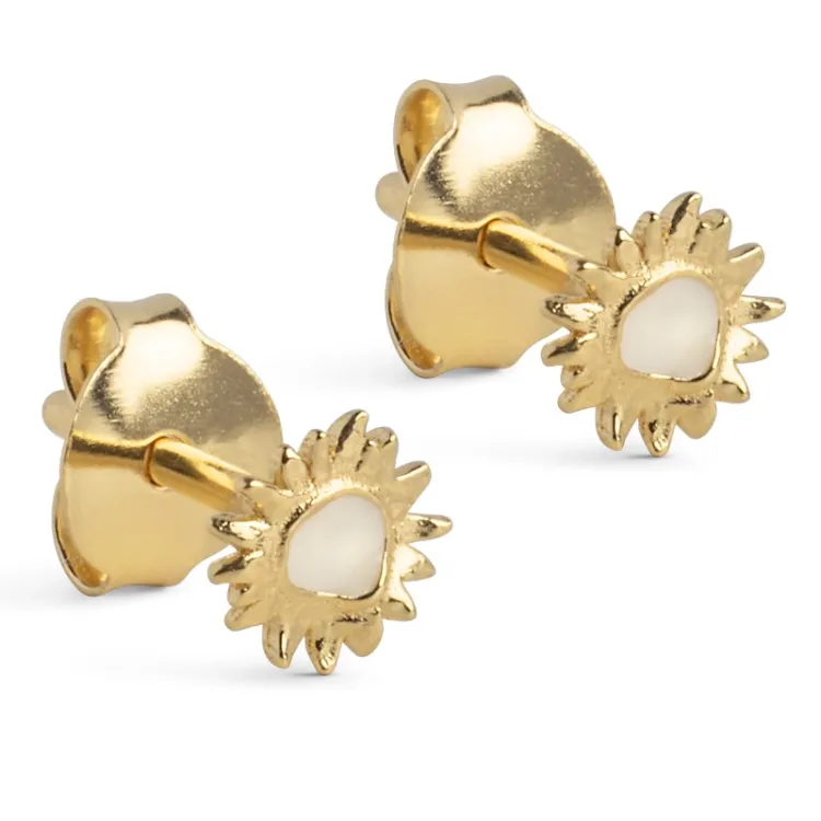 Enamel Mini Sunshine zon Daisy oorsteker in verguld sterlingzilver