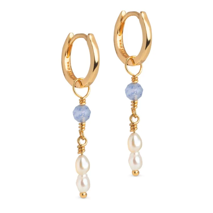 Enamel Liva creool in verguld sterlingzilver blauwe kwarts