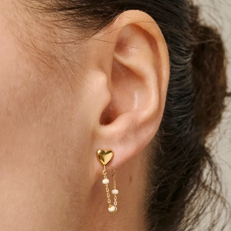 Enamel Lola Heart hart Daisy ketting oorbellen in verguld sterlingzilver witte emaille