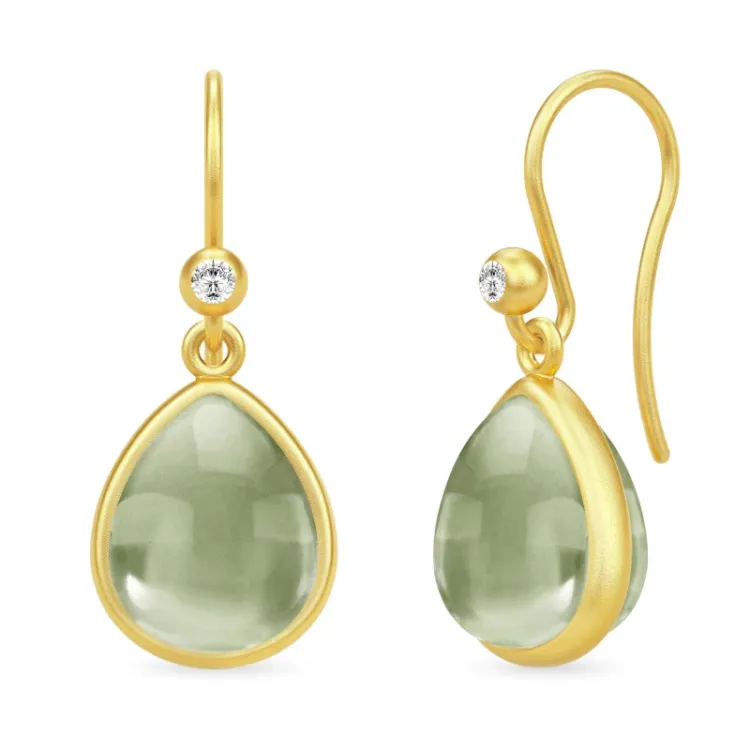 Julie Sandlau Paloma oorbellen in verguld sterlingzilver groen kristal witte zirkoon