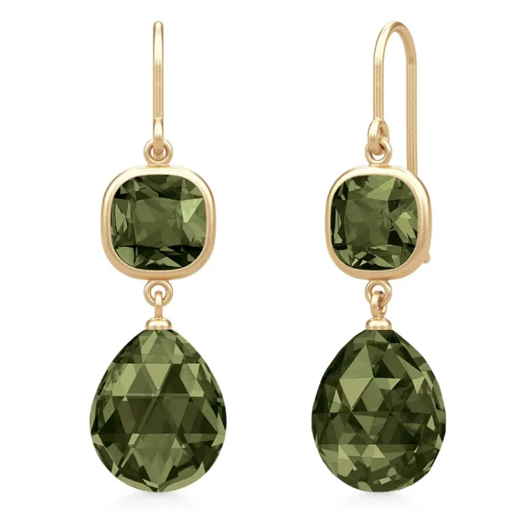 Julie Sandlau Olivia oorbellen in verguld sterlingzilver groen kristal witte zirkoon