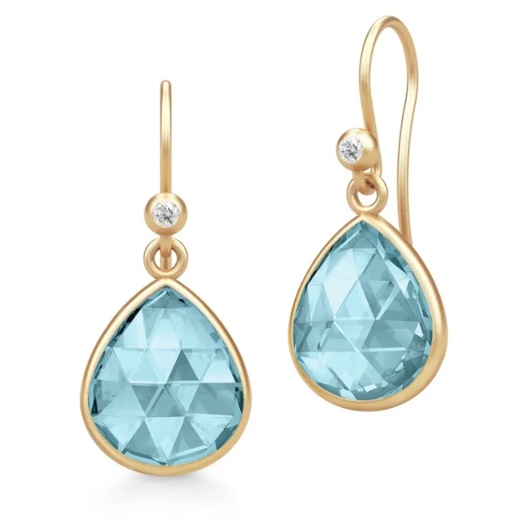 Julie Sandlau Lea oorbellen in verguld sterlingzilver blauwe kristal witte zirkoon