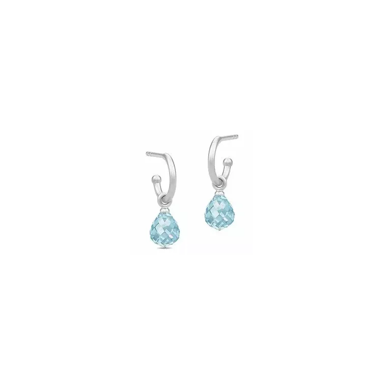 Julie Sandlau Evening Dew druppelvormig kristal halfcreool in satijn gerodineerd sterling zilver blauwe kristal